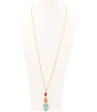 Barse Bronze and Genuine Stone Remington Long Pendant Necklace