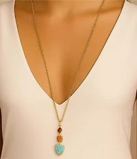 Barse Bronze and Genuine Stone Remington Long Pendant Necklace