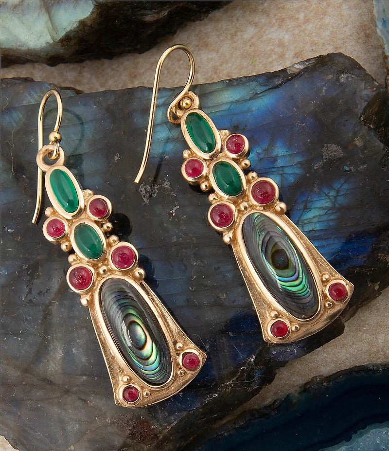 Barse Bronze and Genuine Stone Sari Drop Earrings