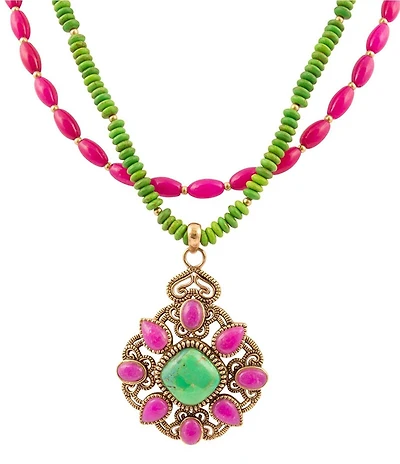 Barse Bronze and Genuine Stone Beaded Short Multi-Strand Pendant Necklace