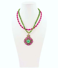 Barse Bronze and Genuine Stone Beaded Short Multi-Strand Pendant Necklace