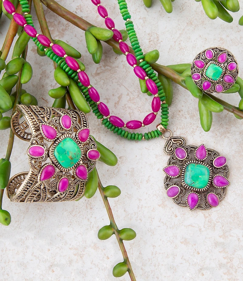 Barse Bronze and Genuine Stone Beaded Short Multi-Strand Pendant Necklace