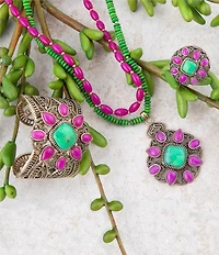 Barse Bronze and Genuine Stone Beaded Short Multi-Strand Pendant Necklace