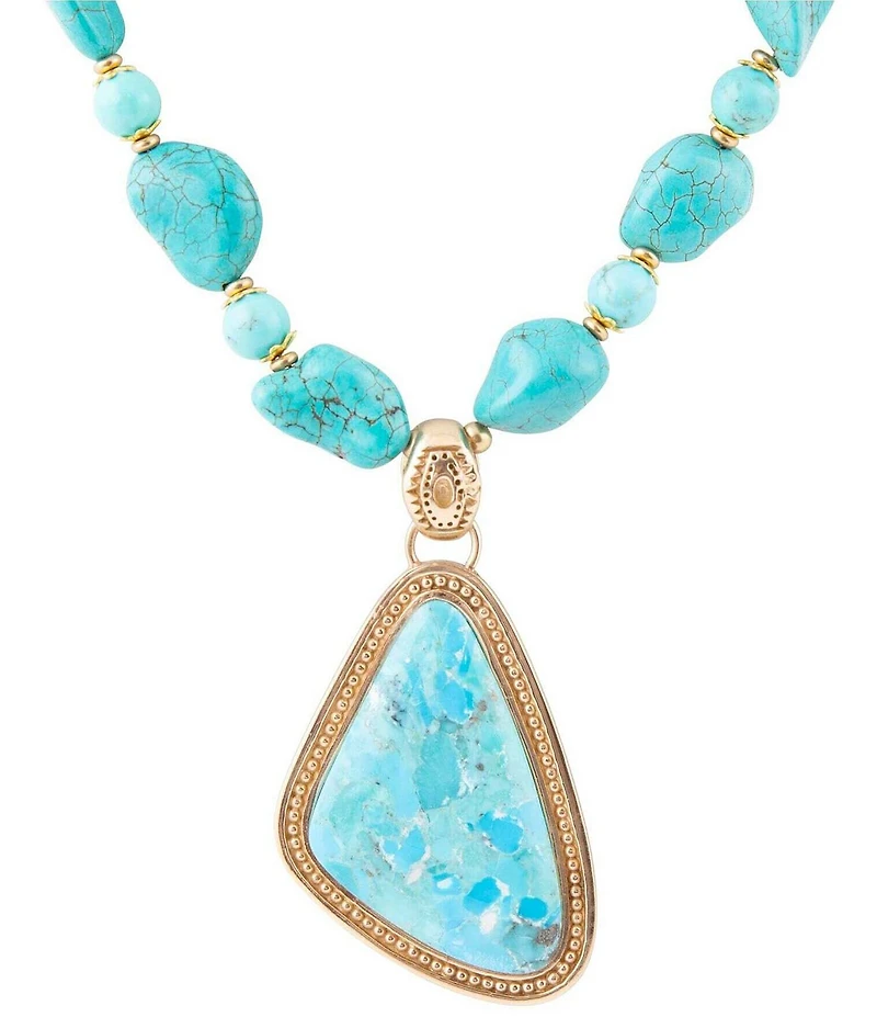 Barse Blue Turquoise Triangle Golden Pendant Necklace