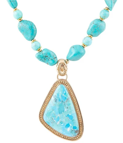 Barse Blue Turquoise Triangle Golden Pendant Necklace