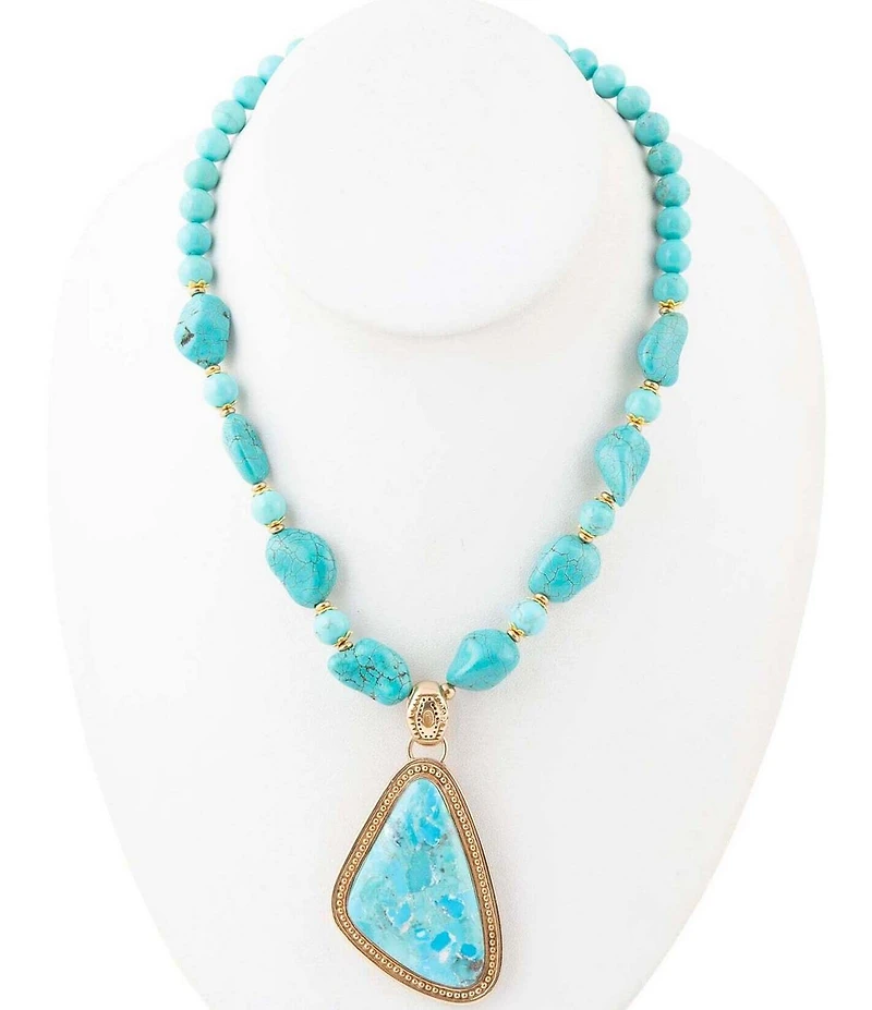 Barse Blue Turquoise Triangle Golden Pendant Necklace