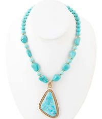 Barse Blue Turquoise Triangle Golden Pendant Necklace