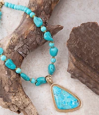 Barse Blue Turquoise Triangle Golden Pendant Necklace