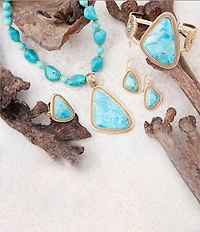 Barse Blue Turquoise Triangle Golden Pendant Necklace
