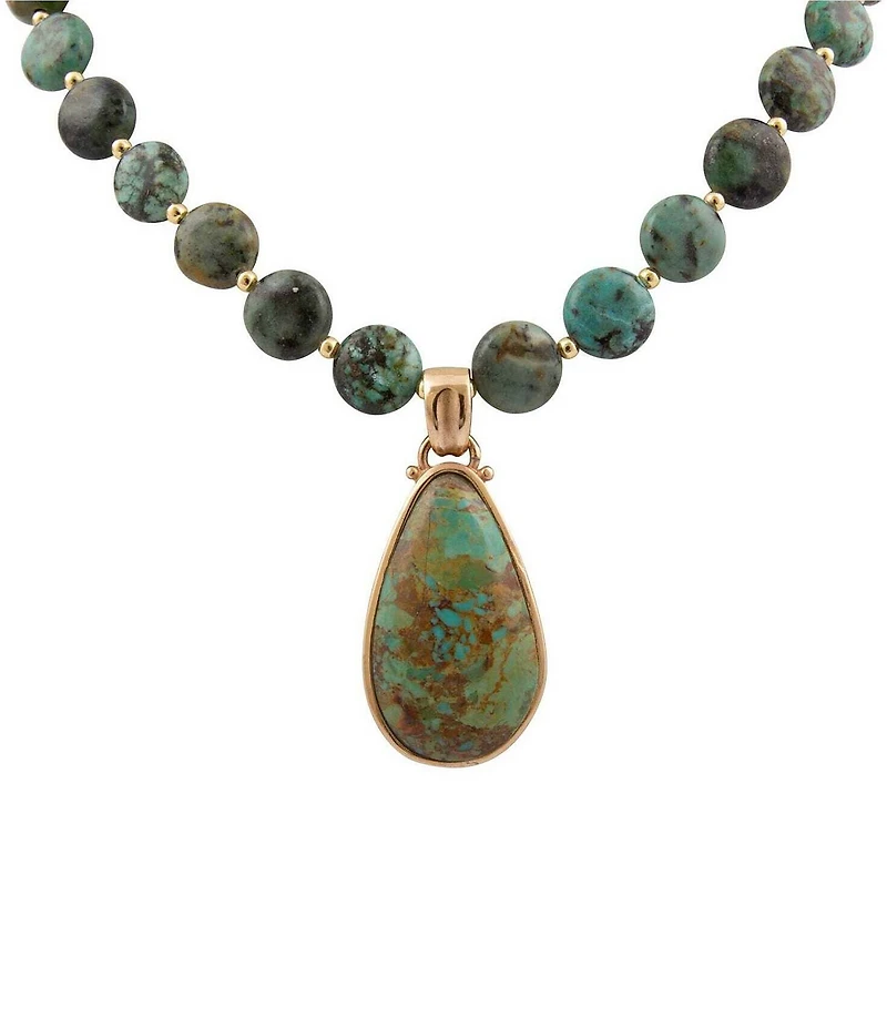 Barse Bronze and Genuine Stone Beaded Short Pendant Statement Necklace