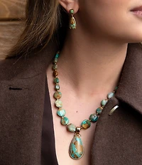 Barse Bronze and Genuine Stone Beaded Short Pendant Statement Necklace