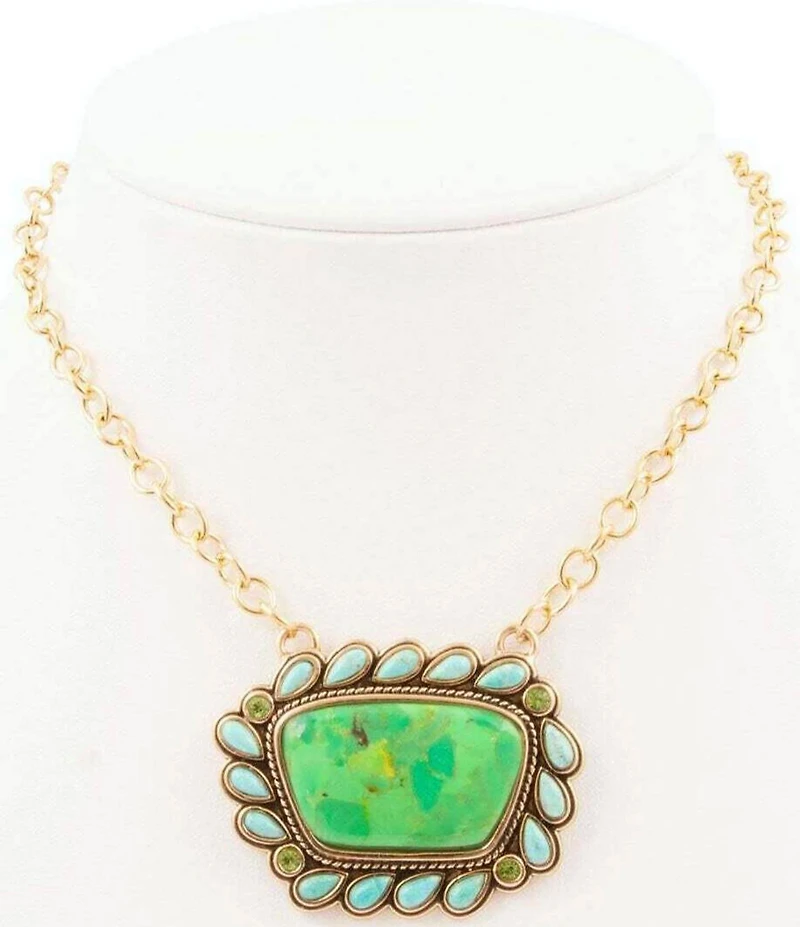 Barse Legacy Lime Green and Blue Turquoise Golden Pendant Necklace