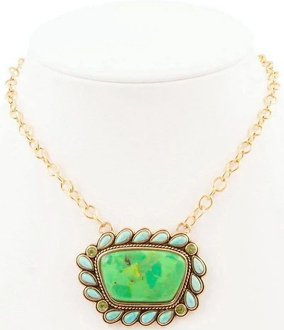 Barse Legacy Lime Green and Blue Turquoise Golden Pendant Necklace