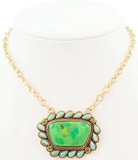 Barse Legacy Lime Green and Blue Turquoise Golden Pendant Necklace