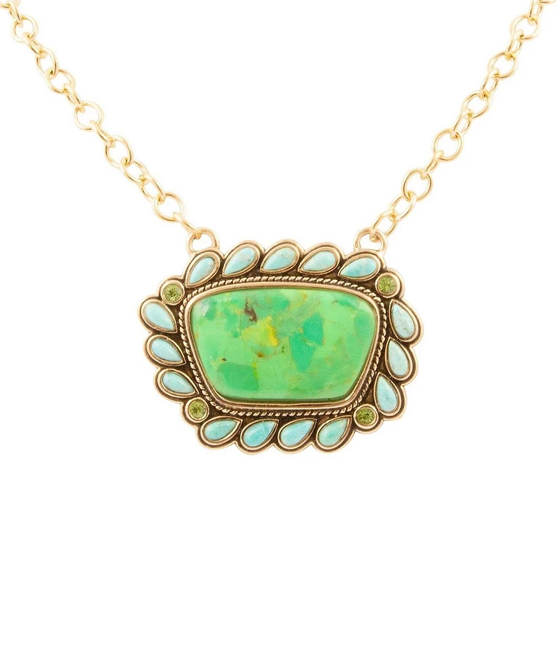 Barse Legacy Lime Green and Blue Turquoise Golden Pendant Necklace