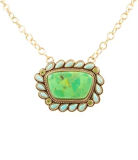 Barse Legacy Lime Green and Blue Turquoise Golden Pendant Necklace