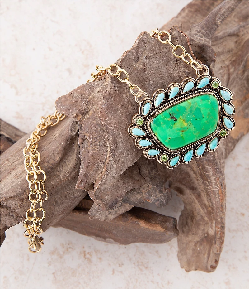 Barse Legacy Lime Green and Blue Turquoise Golden Pendant Necklace