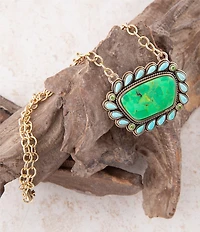 Barse Legacy Lime Green and Blue Turquoise Golden Pendant Necklace