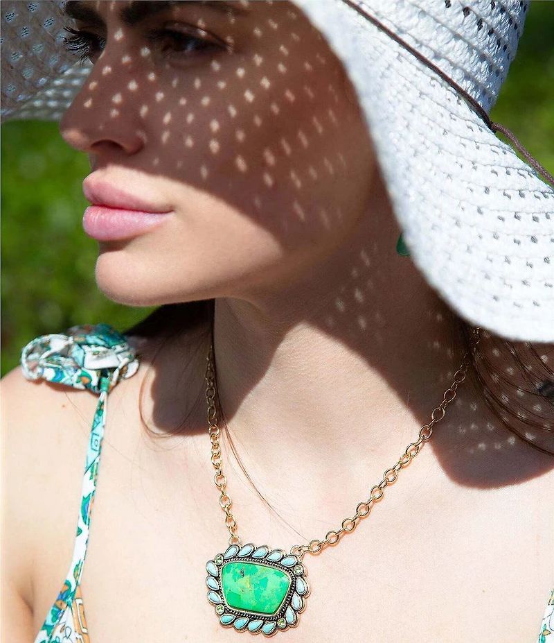 Barse Legacy Lime Green and Blue Turquoise Golden Pendant Necklace