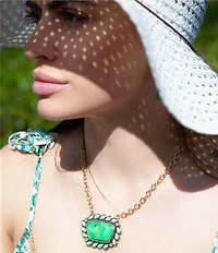 Barse Legacy Lime Green and Blue Turquoise Golden Pendant Necklace