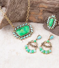 Barse Legacy Lime Green and Blue Turquoise Golden Pendant Necklace