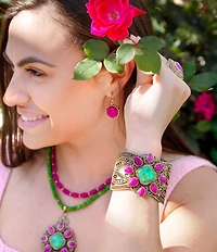 Barse Madeira Lime and Pink Agate Statement Golden Cuff Bracelet