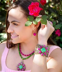 Barse Madeira Lime and Pink Agate Statement Golden Cuff Bracelet