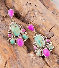 Barse Barcelona Blue Turquoise and Pink Agate Golden Drop Earrings