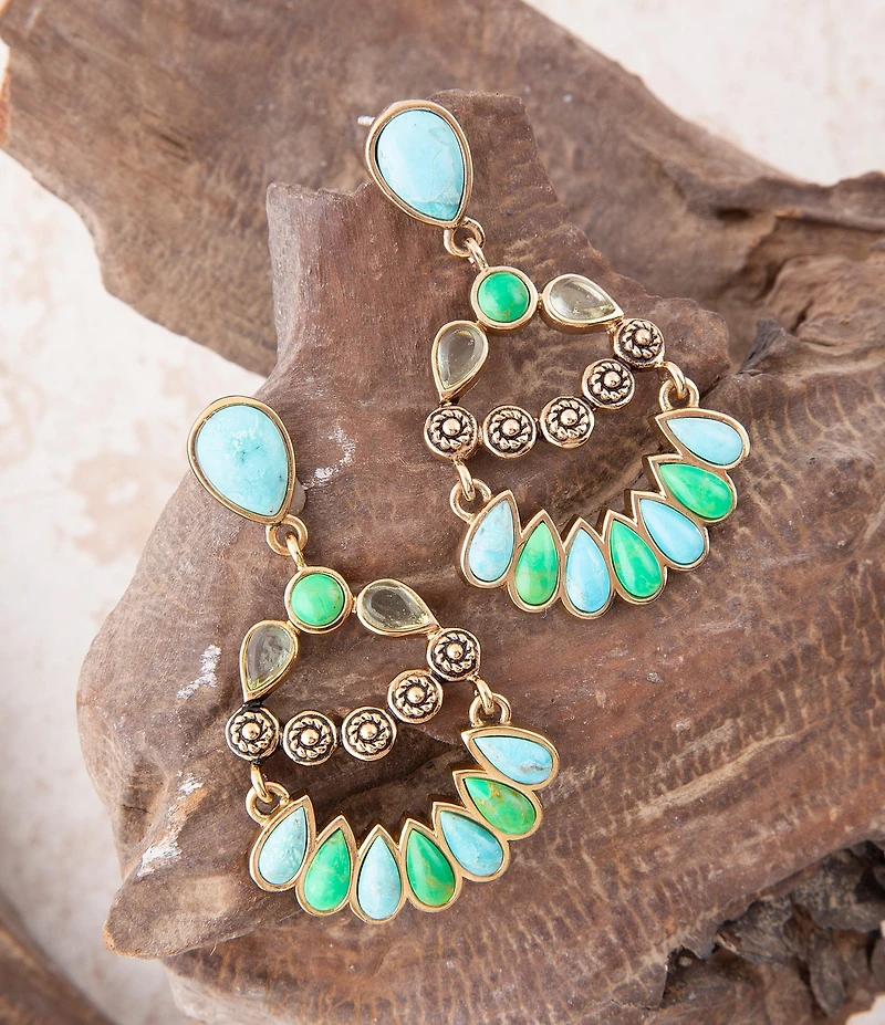 Barse Botanical Blue Turquoise Golden Orbital Statement Earrings