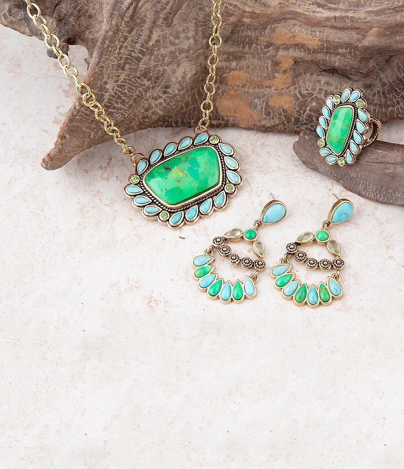 Barse Botanical Blue Turquoise Golden Orbital Statement Earrings