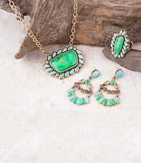 Barse Botanical Blue Turquoise Golden Orbital Statement Earrings