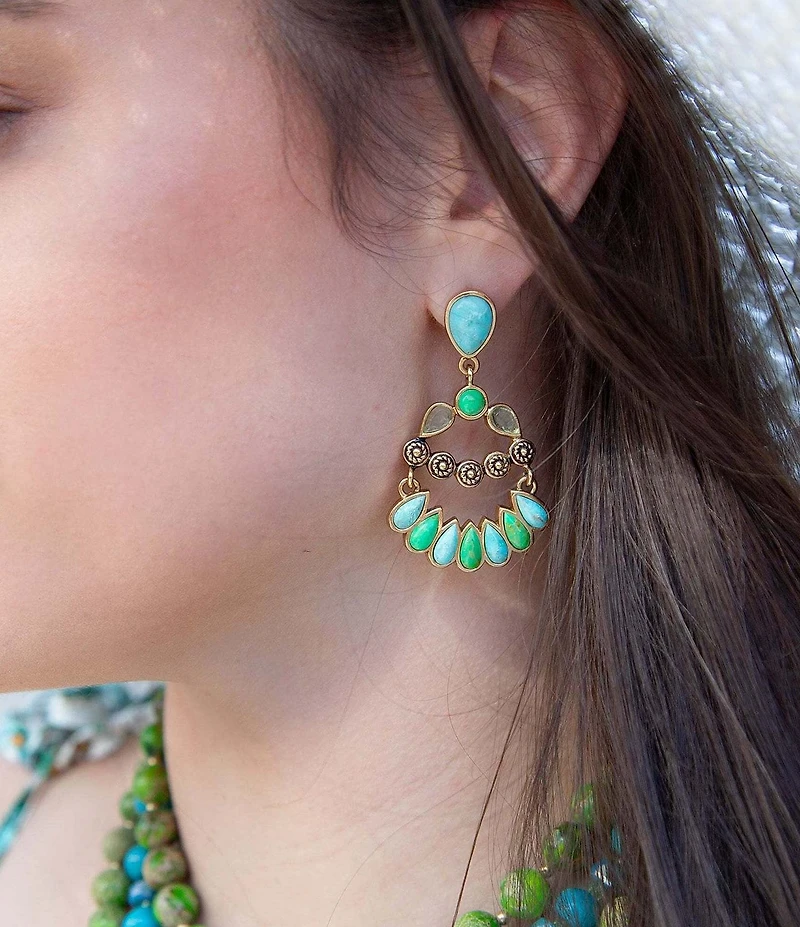 Barse Botanical Blue Turquoise Golden Orbital Statement Earrings