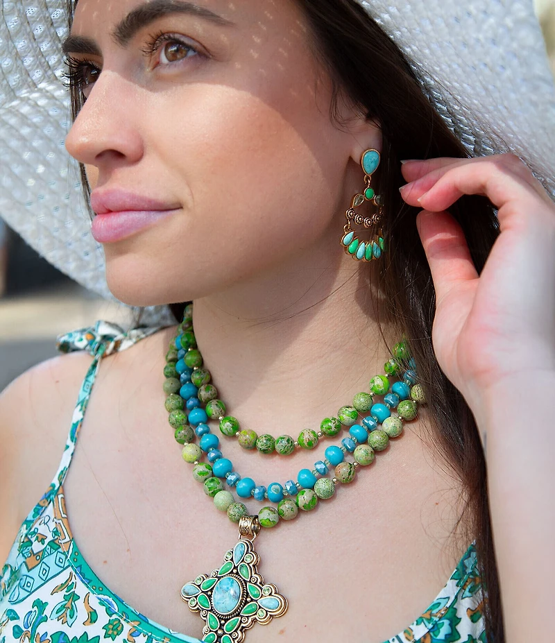 Barse Botanical Blue Turquoise Golden Orbital Statement Earrings