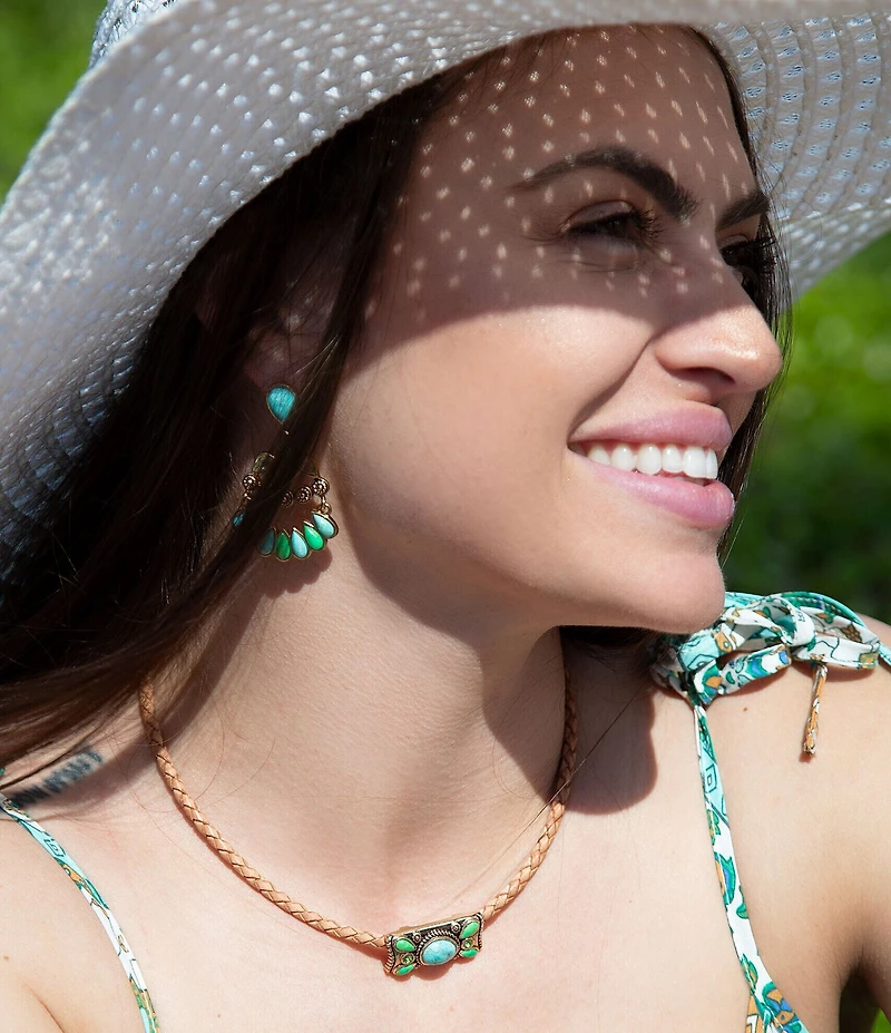Barse Botanical Blue Turquoise Golden Orbital Statement Earrings