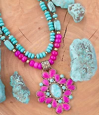 Barse Barcelona Pink Agate Cross Golden Pendant Necklace