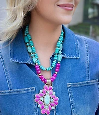 Barse Barcelona Pink Agate Cross Golden Pendant Necklace