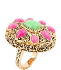 Barse Madeira Pink Agate Golden Statement Ring