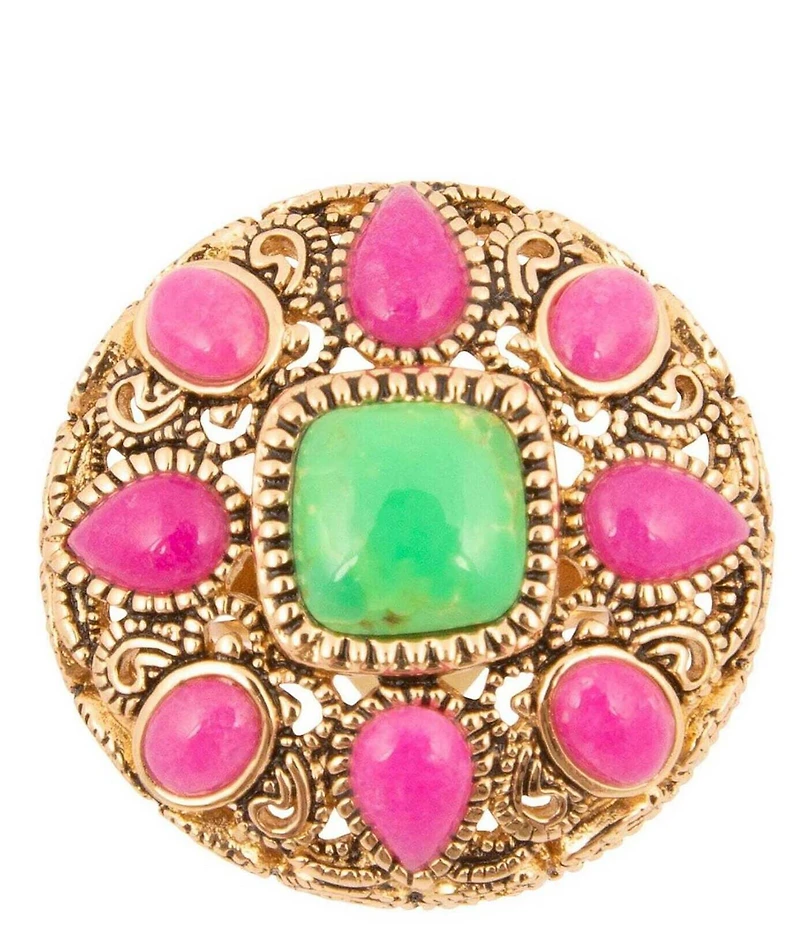 Barse Madeira Pink Agate Golden Statement Ring