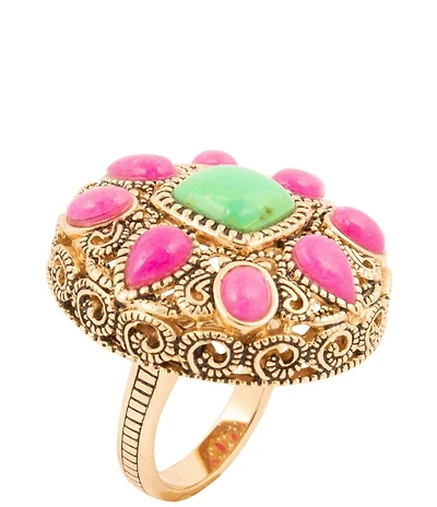 Barse Madeira Pink Agate Golden Statement Ring