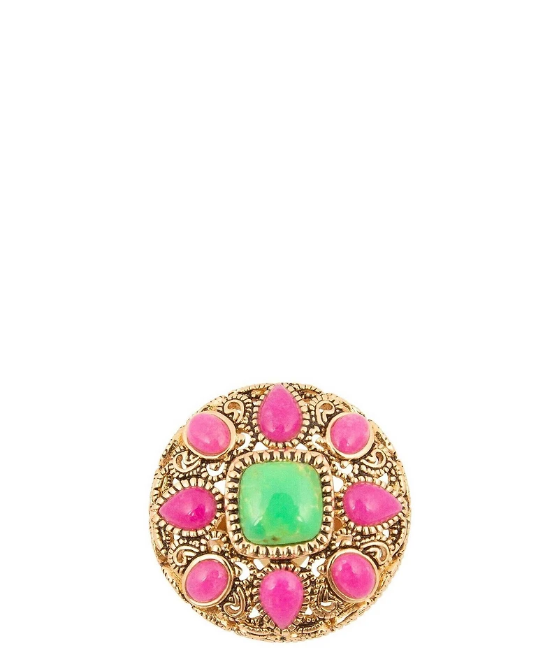 Barse Madeira Pink Agate Golden Statement Ring