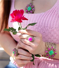 Barse Madeira Pink Agate Golden Statement Ring