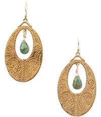 Barse Bronze and Genuine Stone Tooled Orbital Orbital Drop Earrings
