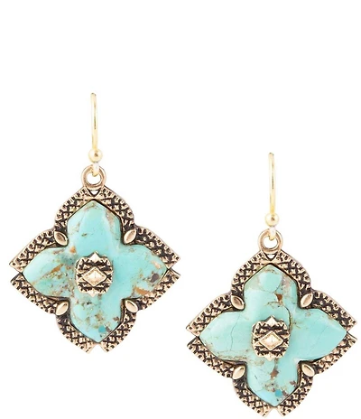 Barse Maltese Blue Turquoise Golden Cross Earrings