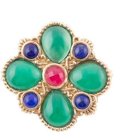 Barse Green Onyx Mixed Stone Golden Brooch