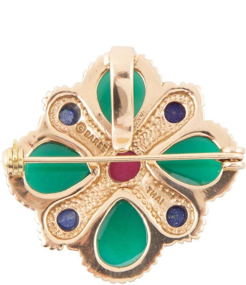 Barse Green Onyx Mixed Stone Golden Brooch