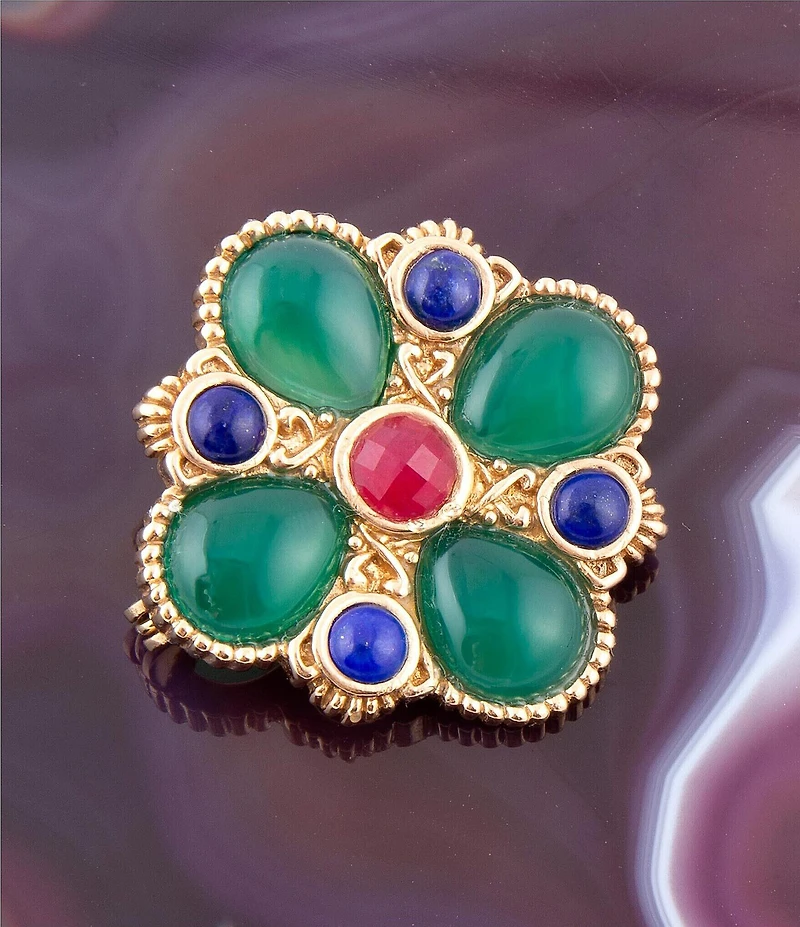 Barse Green Onyx Mixed Stone Golden Brooch