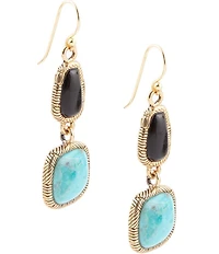 Barse Black Onyx and Blue Turquoise Golden Bronze Drop Earrings