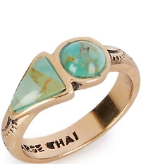 Barse Blue Turquoise Shape Golden Bronze Ring
