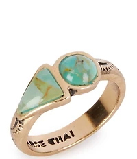 Barse Blue Turquoise Shape Golden Bronze Ring