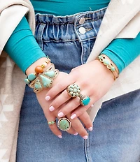 Barse Blue Turquoise Shape Golden Bronze Ring